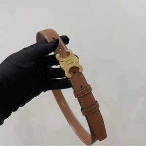 Celine Tan Leather Belt with Gold Buckle